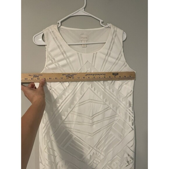 Chico's White Burnout Maxi Dress Sheer Side Slit Geometric Renee Size 8 Small - Picture 8 of 15